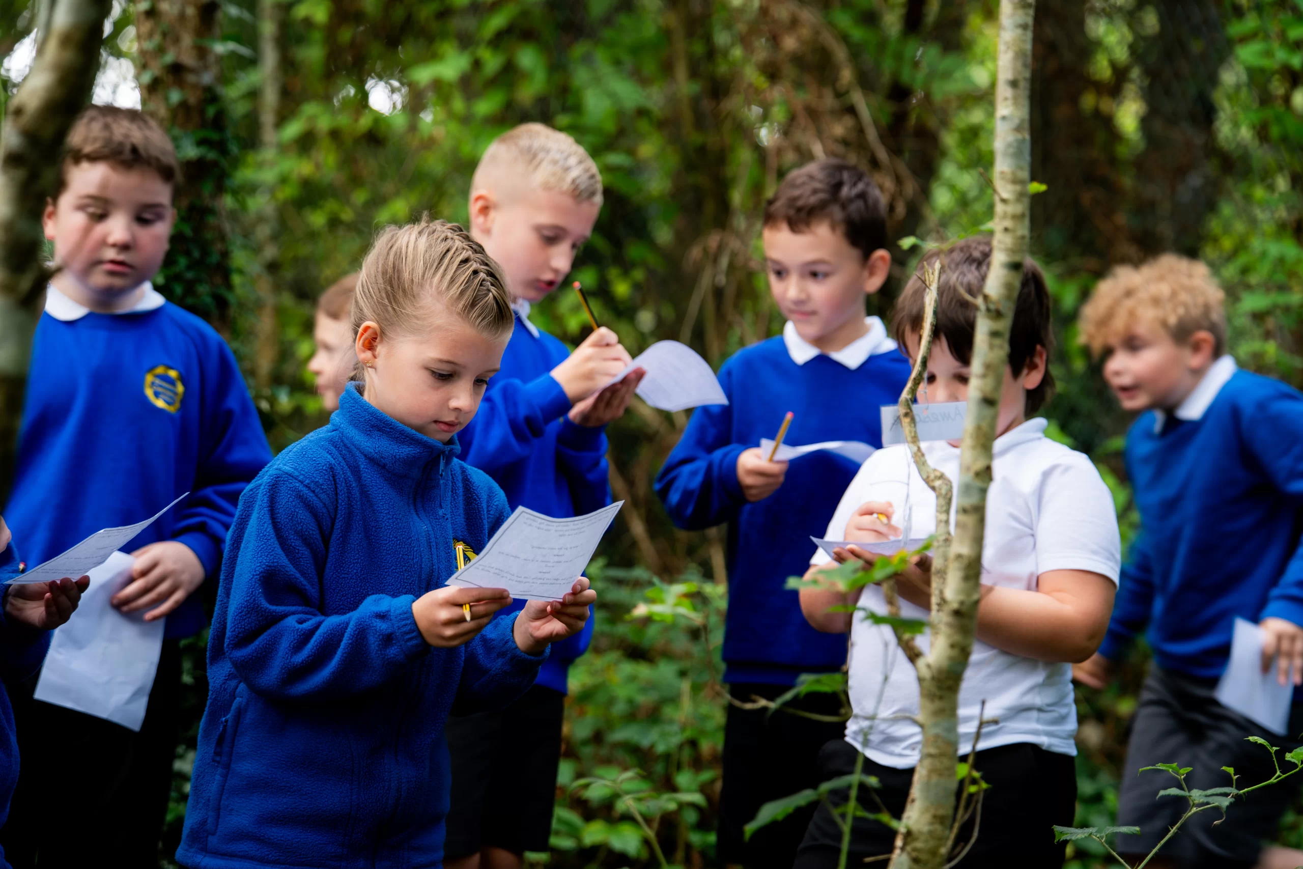 Kids solving a task in an outdoor setting